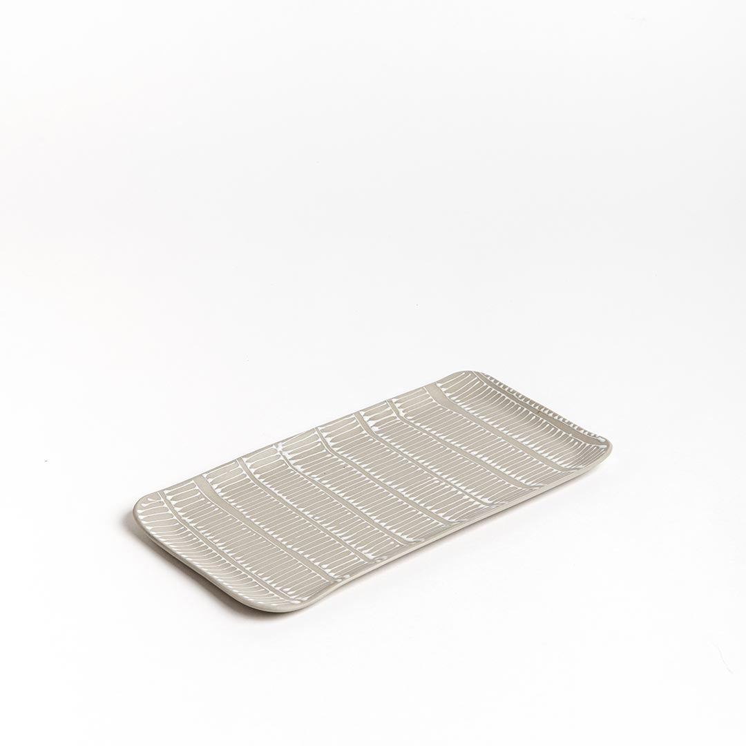 Porcelain tray - Grey with white lines