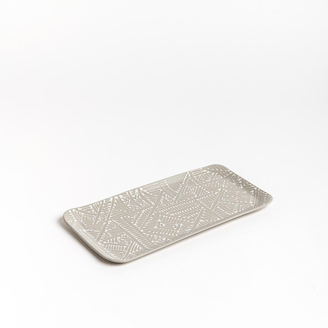 Porcelain tray - Grey with white orientals