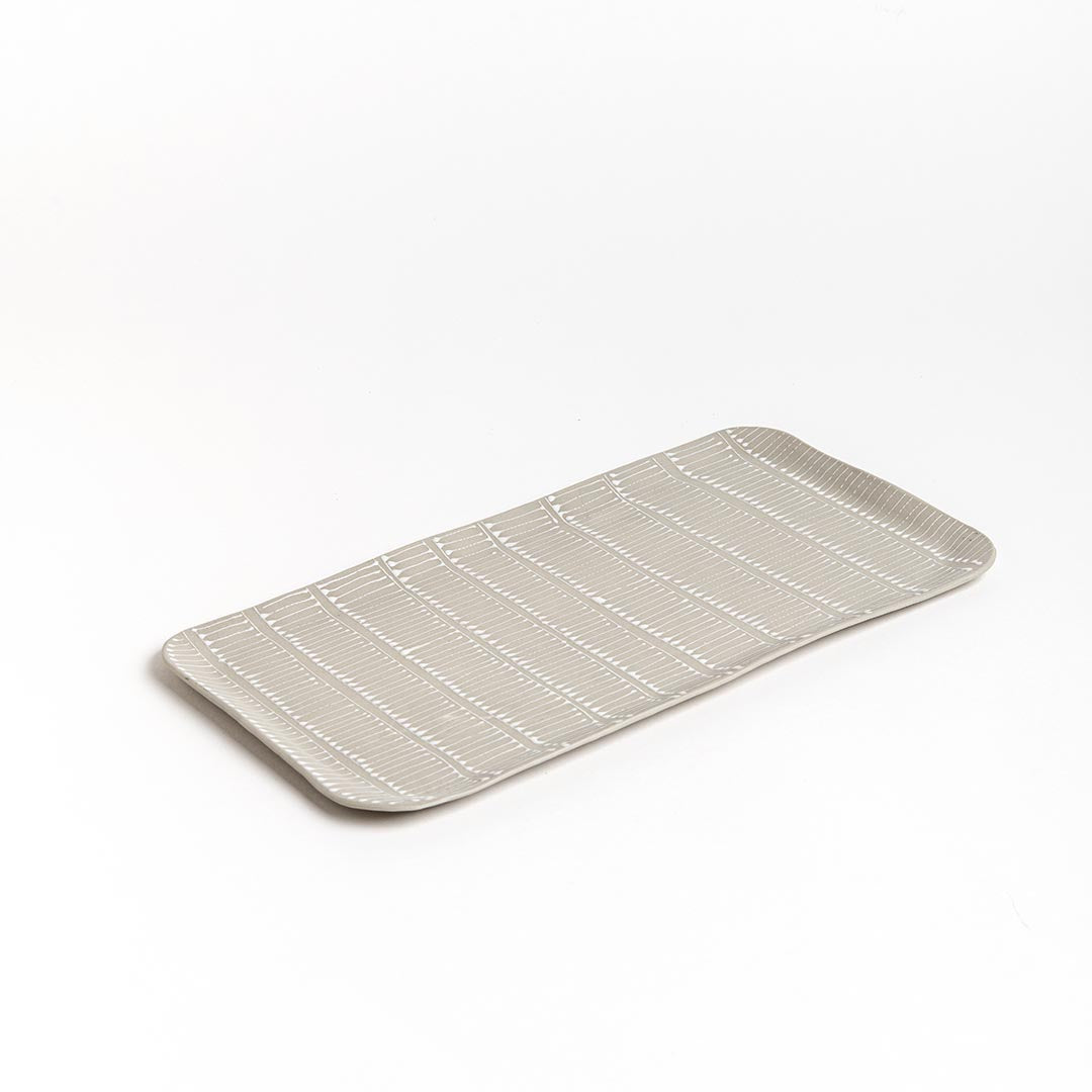 Porcelain tray - Grey with white stripes