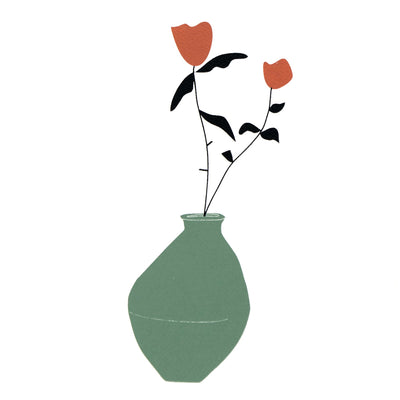 Green Vase with two roses  - silk screen print